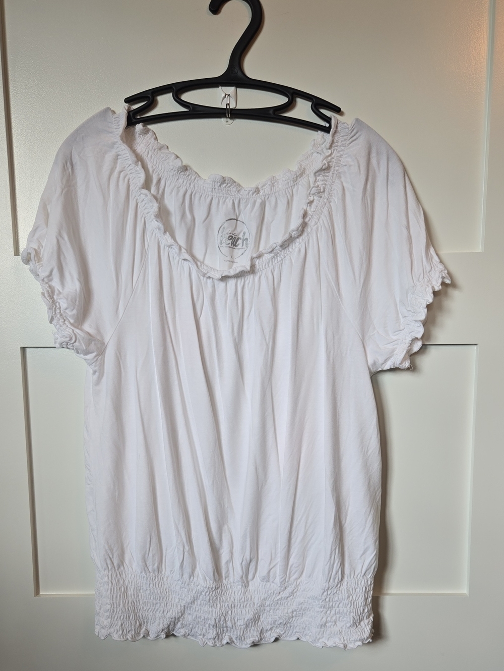 INC International Concepts Beach White Peasant Blouse Smocked Hem Blouson XL